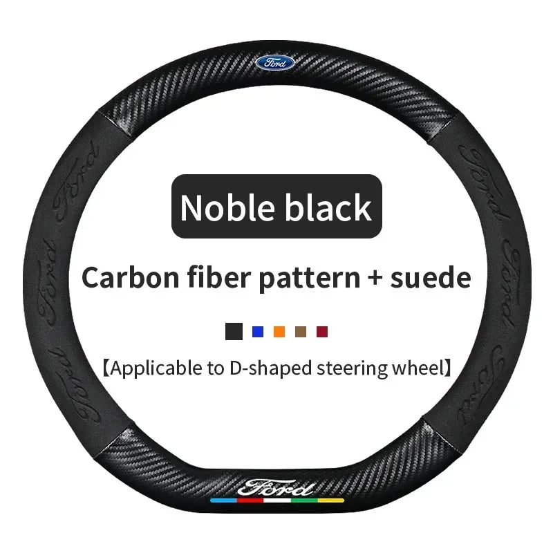For Ford Mondeo Focus Raptor Puma Edge Explorer Ecosport Ranger F150 Kuga Car Suede Carbon fiber Anti-slip Steering Wheel Cover