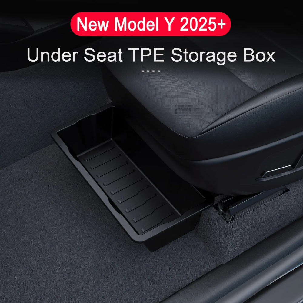TPE Under Seat Storage Box For Tesla Model Y Juniper 2025 Center Console Organizer Bin Front Backseat Bag Trash Tray Accessories