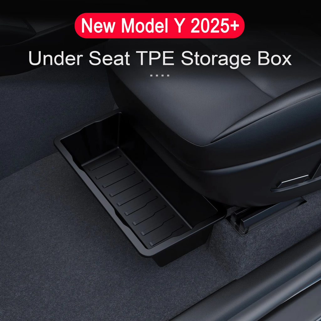 TPE Under Seat Storage Box For Tesla Model Y Juniper 2025 Center Console Organizer Bin Front Backseat Bag Trash Tray Accessories