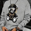 Men's autumn and winter fashionable casual loose cool bear cartoon graphic print fleece long sleeved round neck sweatshirt