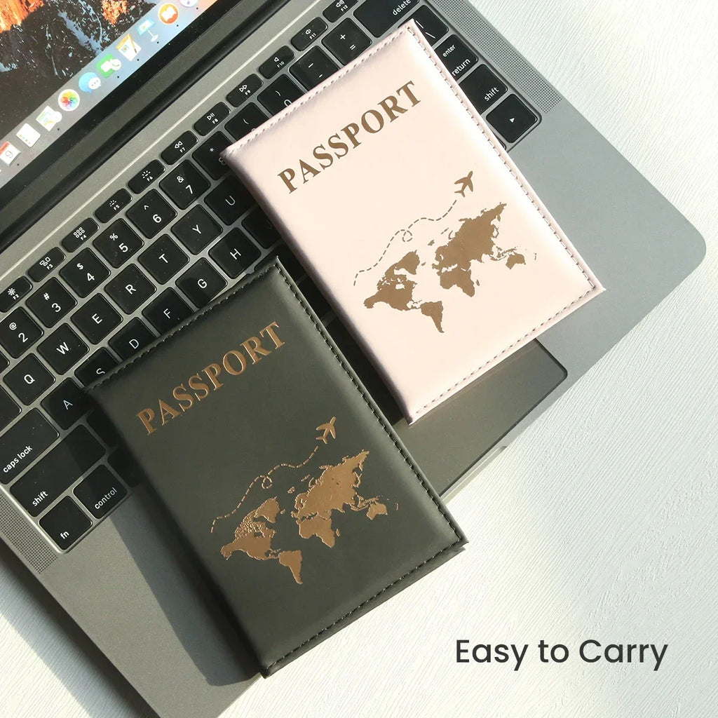 Porta pasaporte delgado con mapa de la ranura, porta pasaporte de PU, crucero esencial de viaje, porta pasaporte imprescindible, portátil para todos los países