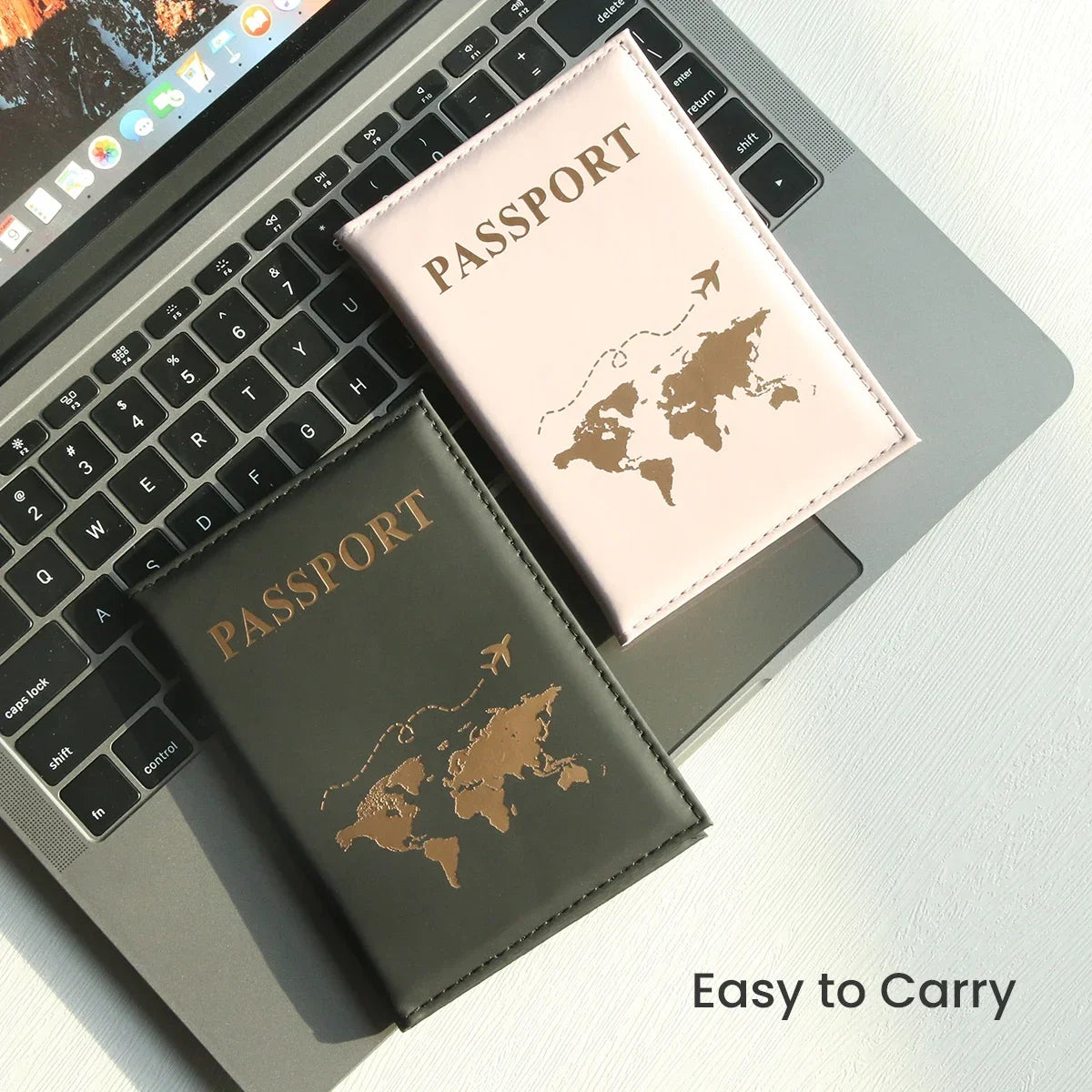 Porta pasaporte delgado con mapa de la ranura, porta pasaporte de PU, crucero esencial de viaje, porta pasaporte imprescindible, portátil para todos los países