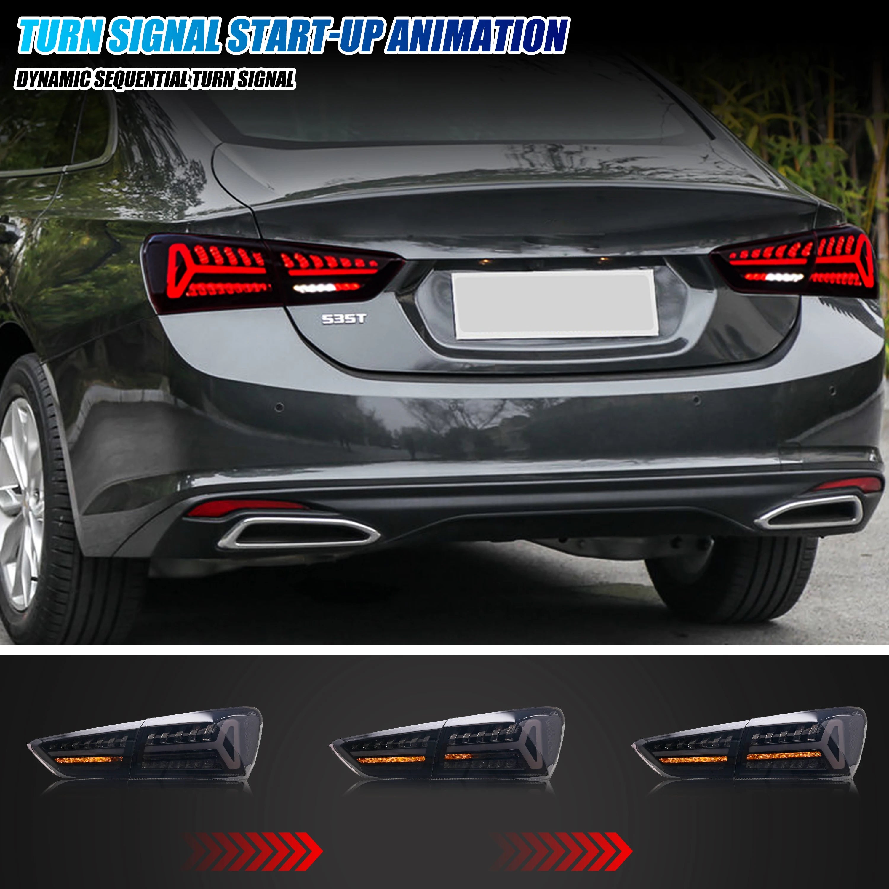 LED Tail Lights for Chevrolet Chevy Malibu 2019-2025 Sequential Turn Signal Dynamic Animation Black Rear Lamps Assembly