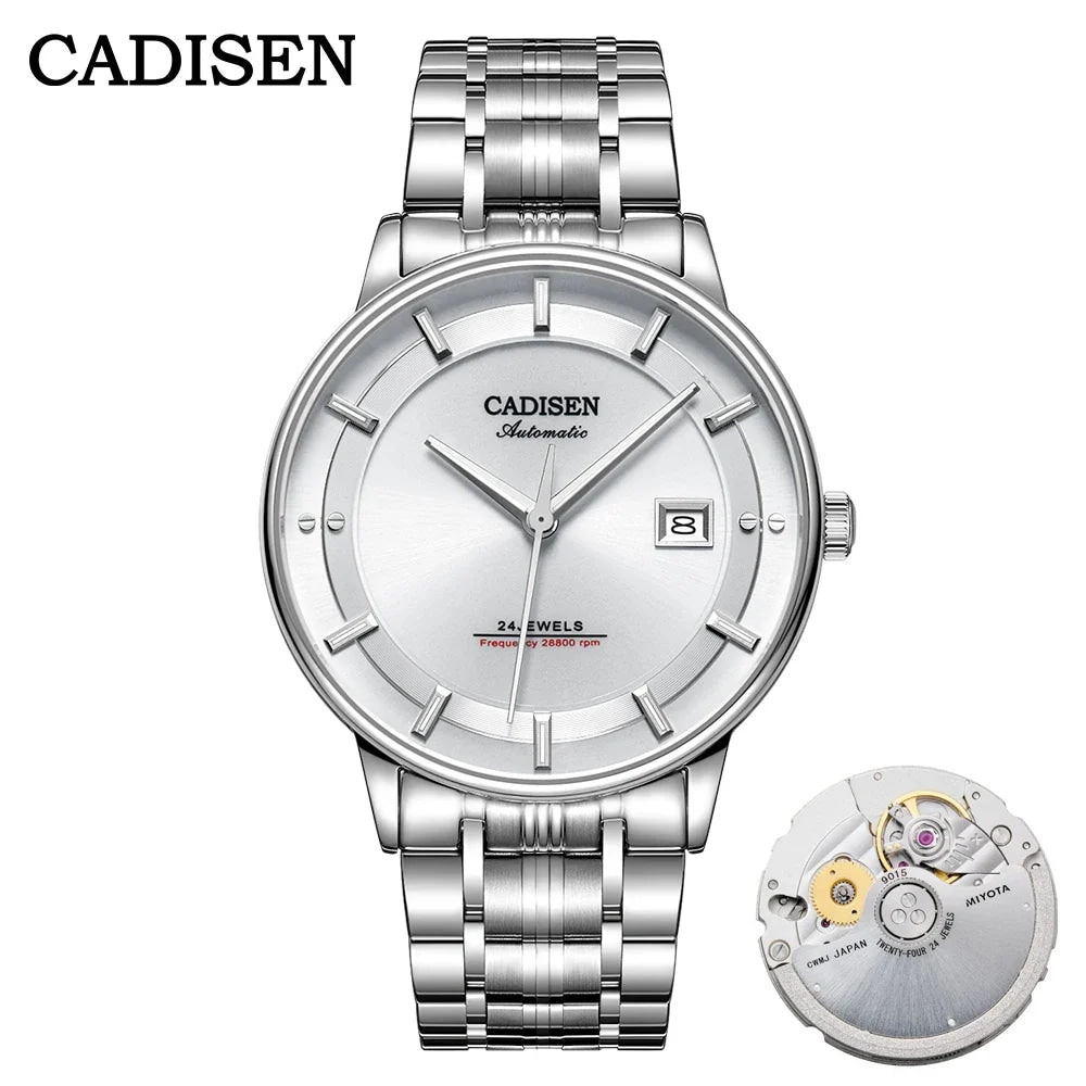 CADISEN Automatic Mechanical Ultra-thin Wriswatch MIYOTA 9015 Top Brand Luxury Curved Single-dome Sapphire Crystal Watch Man