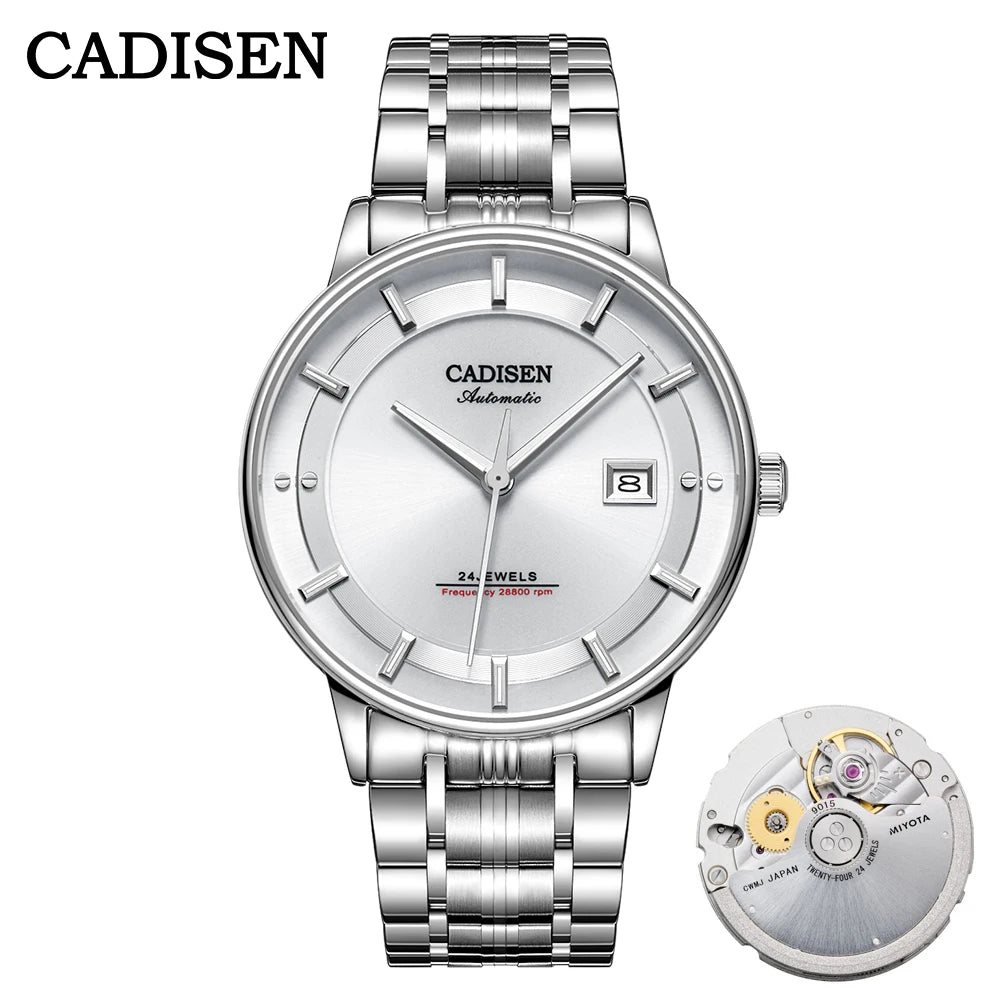 CADISEN Automatic Mechanical Ultra-thin Wriswatch MIYOTA 9015 Top Brand Luxury Curved Single-dome Sapphire Crystal Watch Man