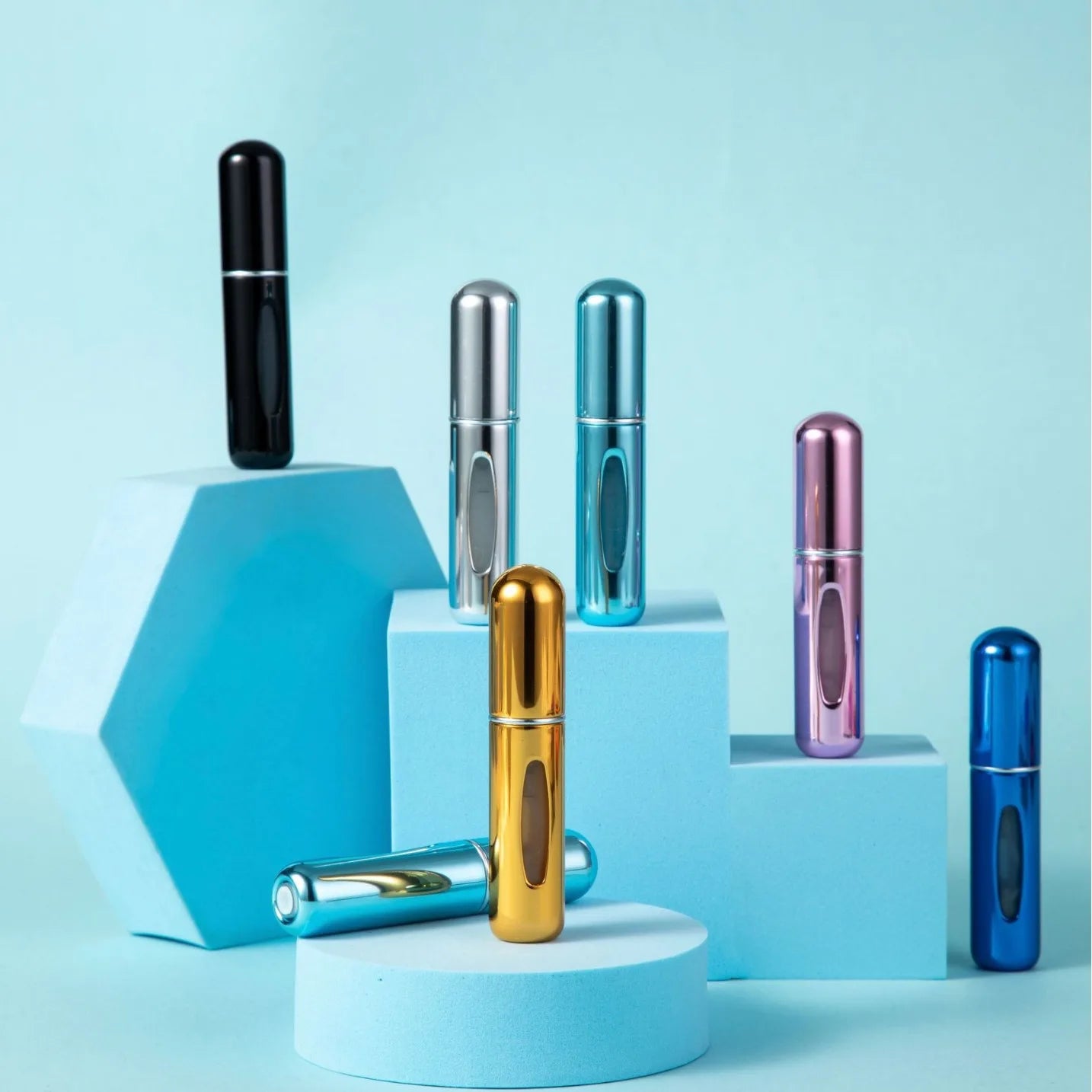 Mini atomizador de botella de Perfume recargable, pulverizador de aluminio, contenedor de líquidos portátil de viaje, herramienta dispensadora de cosméticos, 1 ud.