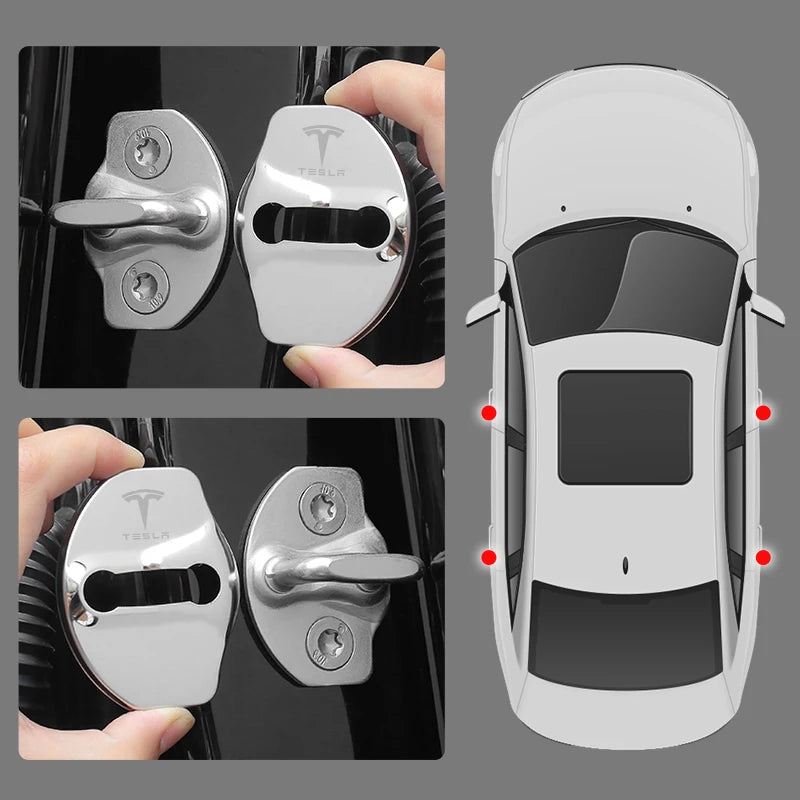 4pcs Metal Auto Door Lock Protective Cover Car Styling auto Accessaries sticker For Tesla model 3 model X Y