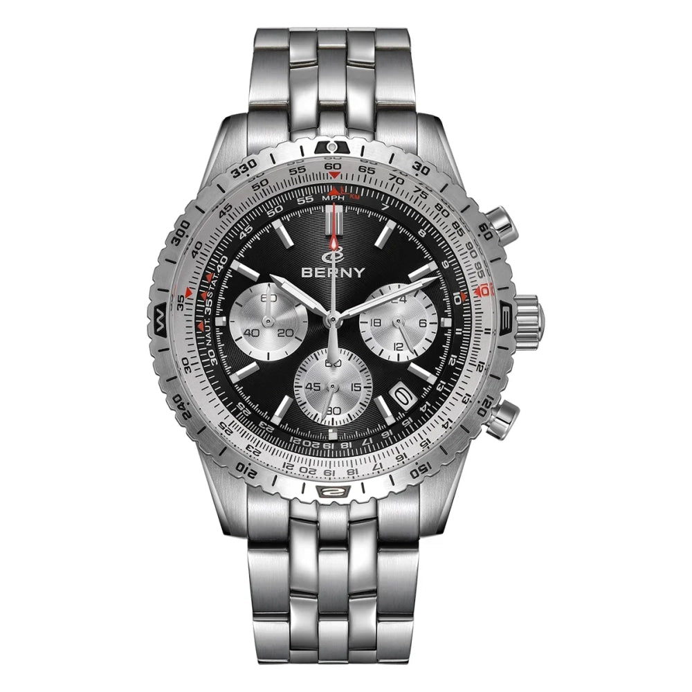 BERNY Chronograph Watches for Men Aviation Multifunction Quartz Men's Watch Date Sapphire Super Luminous Luxury Wristwatch