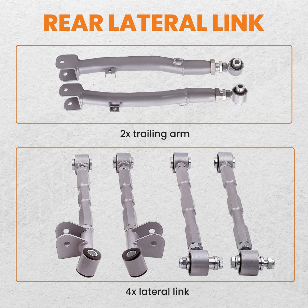 6-Piece Adjustable Lateral Traling Arm Link Kit for Subaru Impreza WRX Rear Suspension Adjustable for  STi GDA 02-07 Rear Full Set New