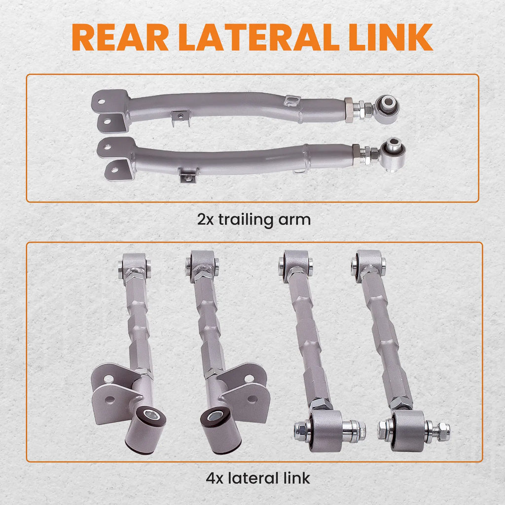 6-Piece Adjustable Lateral Traling Arm Link Kit for Subaru Impreza WRX Rear Suspension Adjustable for  STi GDA 02-07 Rear Full Set New