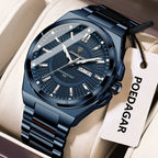 POEDAGAR Sport Original Men Clock Quartz Date Week Luxury Man Wristwatch Waterproof Luminous Stainless Steel Men's Watches Reloj