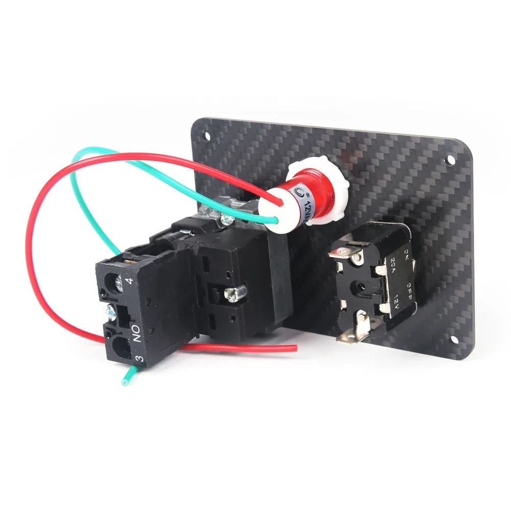 True Carbon Fiber 12V LED Toggle Ignition Switch Panel Engine Start Push Button Set Universal for 12V Power Speediness & Racing