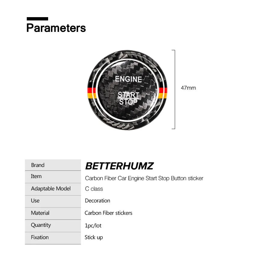 BETTERHUMZ Carbon Fiber For Mercedes Benz W204 W205 W212 C E Class Car Engine Start Stop Button Trim Ring Sticker Accessories