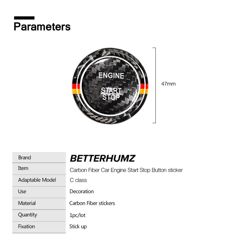 BETTERHUMZ Carbon Fiber For Mercedes Benz W204 W205 W212 C E Class Car Engine Start Stop Button Trim Ring Sticker Accessories