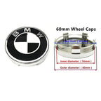 Car Black White BMW Logo Front Hood Emblem 82mm Rear Badge 74mm Wheel Hub Cap 60mm steering wheel sticker 45mm Accessories