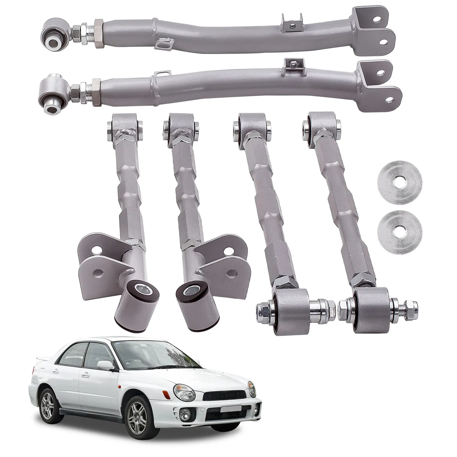 6-Piece Adjustable Lateral Traling Arm Link Kit for Subaru Impreza WRX Rear Suspension Adjustable for  STi GDA 02-07 Rear Full Set New
