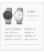 CADISEN Swiss Ronda 715 Quartz Watch Mans 7MM Ultra-thin Dial Sapphire Luminous Stainless Steel Milano Mesh Strap Watches Men