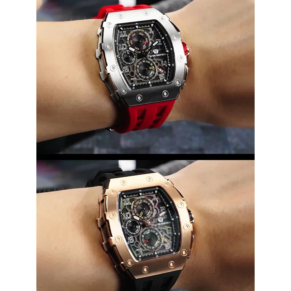 TSAR BOMBA Watch for Men Luxury Brand Tonneau Design Waterproof Clock Stainless Steel Wristwatch Fashion Rectangle Mens Watch