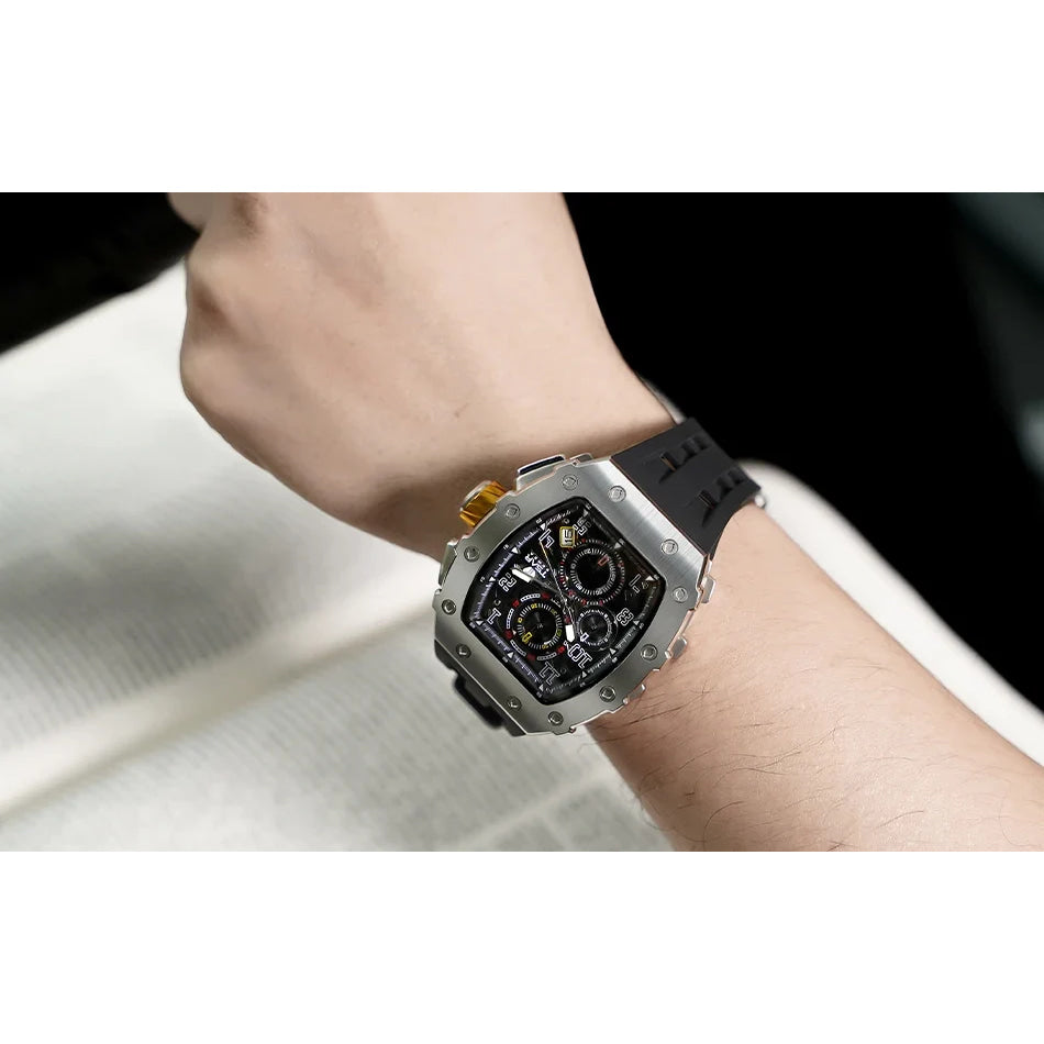 TSAR BOMBA Watch for Men Luxury Brand Tonneau Design Waterproof Clock Stainless Steel Wristwatch Fashion Rectangle Mens Watch