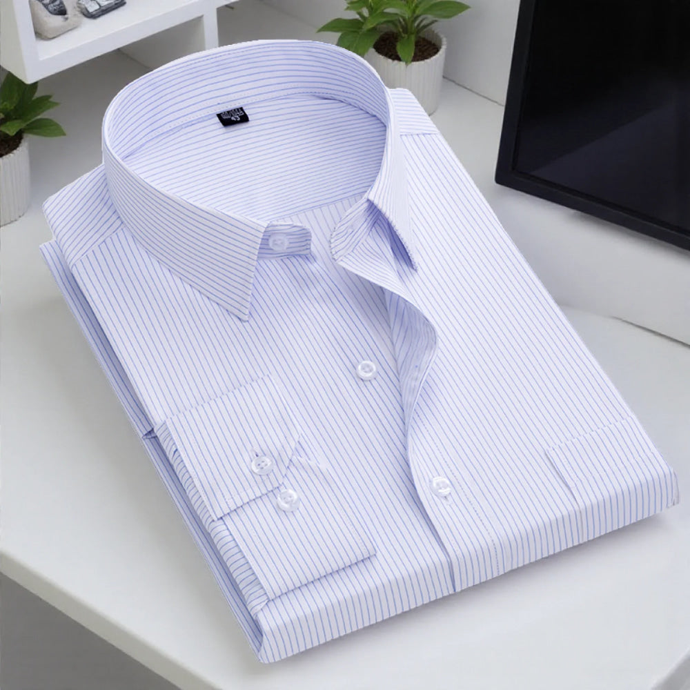 Men's long-sleeved shirt loose version flat hem striped business formal middle-aged and elderly straight shirt