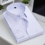 Men's long-sleeved shirt loose version flat hem striped business formal middle-aged and elderly straight shirt