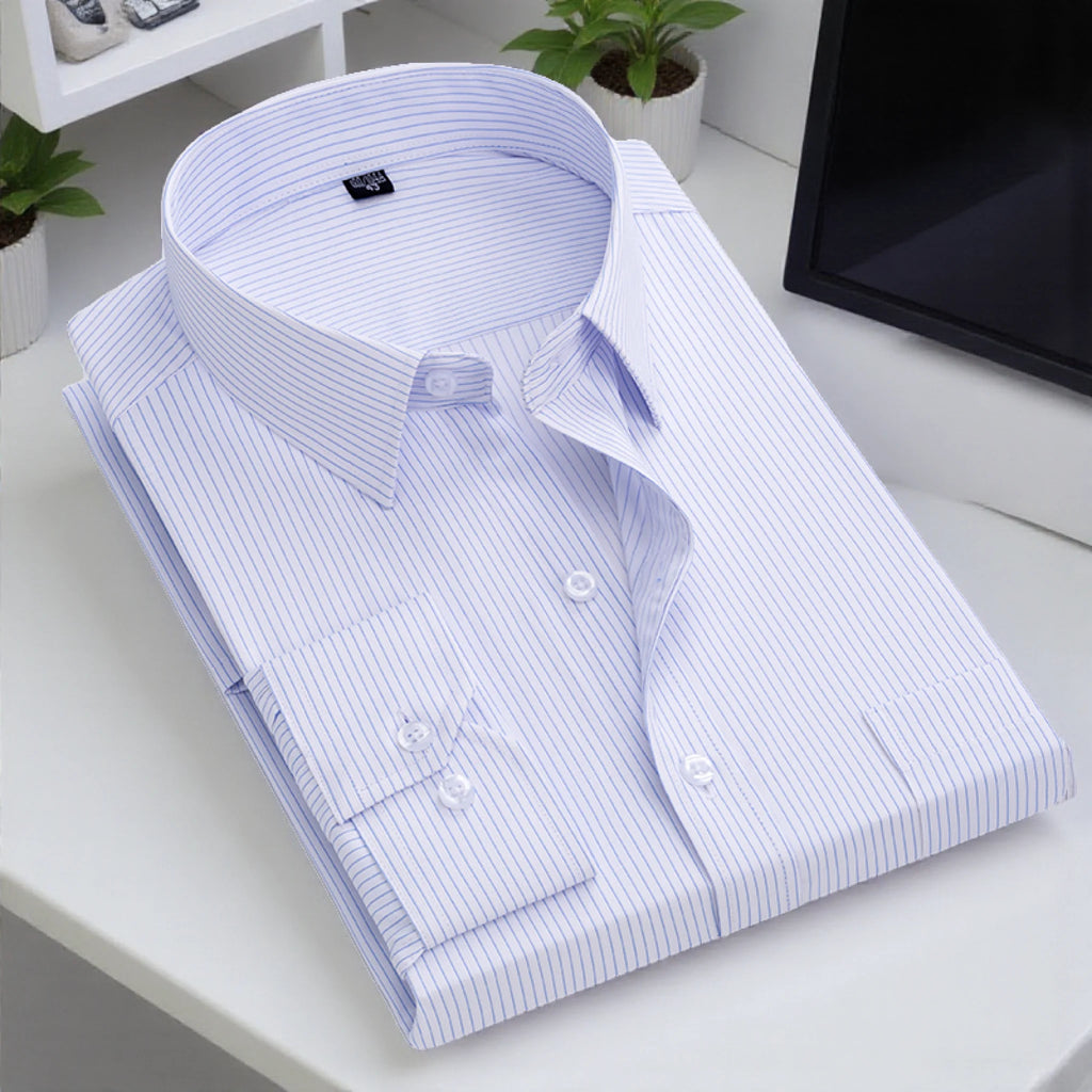 Men's long-sleeved shirt loose version flat hem striped business formal middle-aged and elderly straight shirt