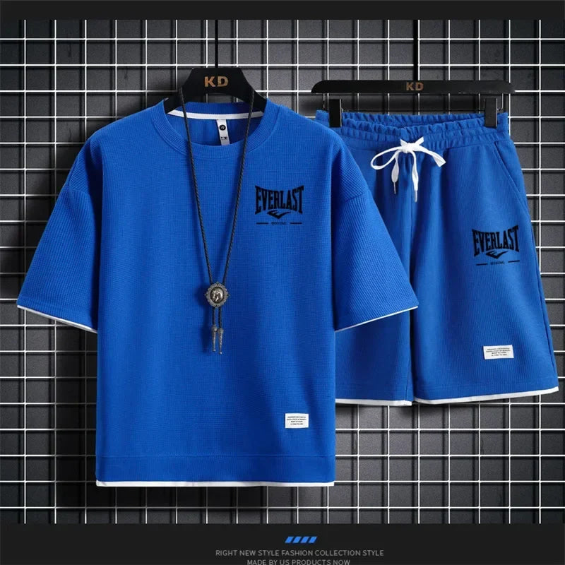 2026 Men's summer suit high quality round neck men's T-shirt 2 pieces shorts running quick dry leisure quick dry.