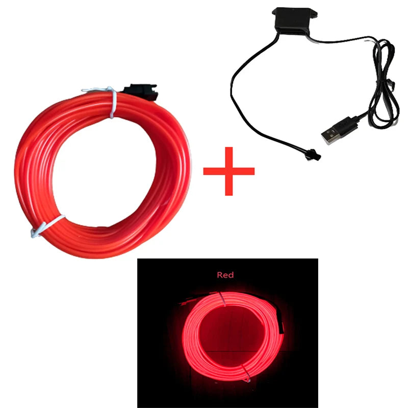 Lámpara decorativa Led para Interior de coche, tira de neón con cableado EL para coche, luz ambiental Flexible, USB, diodo de ambiente de fiesta, 1M/3M/5M