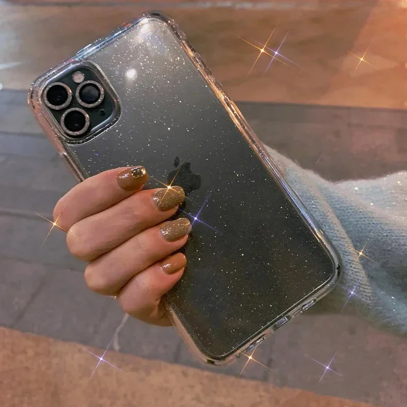 Nueva funda transparente de lujo con purpurina ostentosa para iPhone 16, 15, 14, 13, 12, 11 Pro Max Mini X XR XS, funda suave transparente de TPU a prueba de golpes