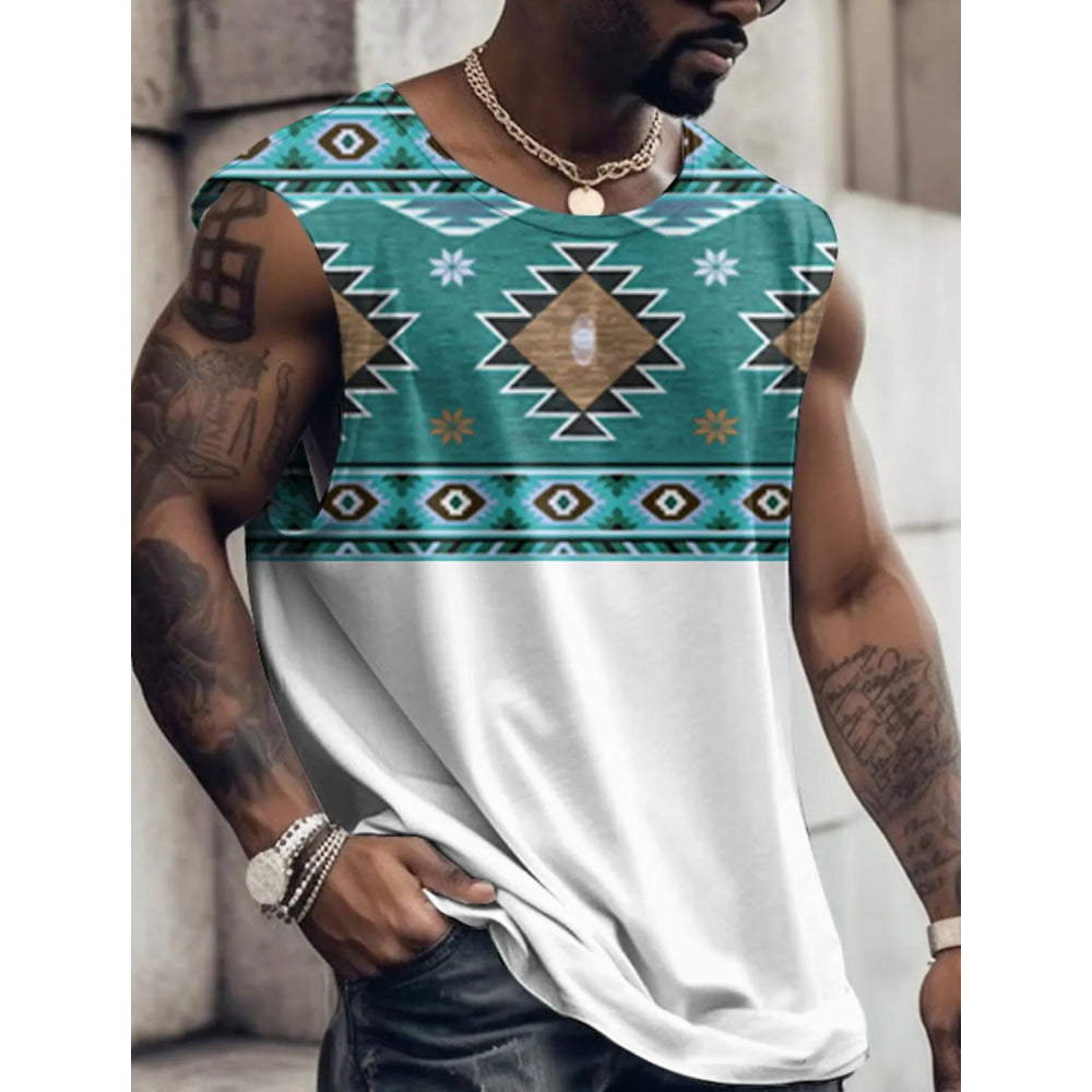 Summer New Men's Vest T Shirt Patterned Tribal Round Neck Clothing Daily Fitness Sports Vintage Sleeveless Printed Ethnic Tops