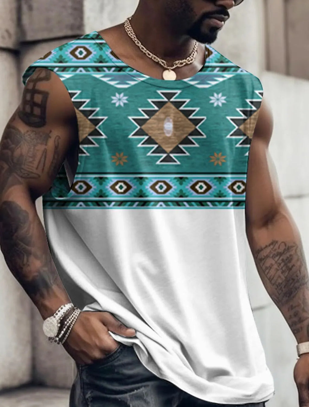 Summer New Men's Vest T Shirt Patterned Tribal Round Neck Clothing Daily Fitness Sports Vintage Sleeveless Printed Ethnic Tops