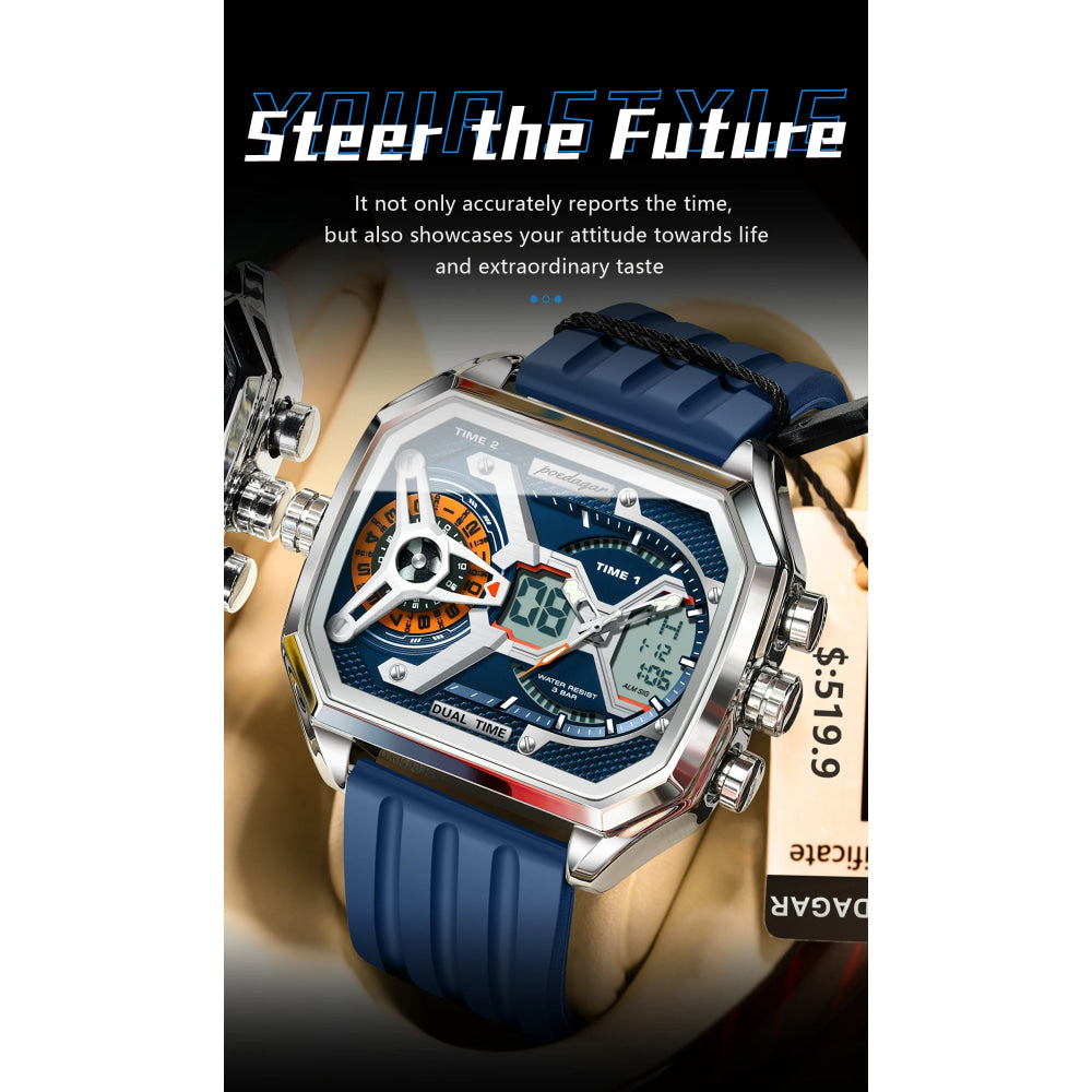 POEDAGAR Top Luxury Men Clock LED Calendar Week Luminous Man Wristwatch Electronic Rectangle Silicone Strap Quartz Men's Watches
