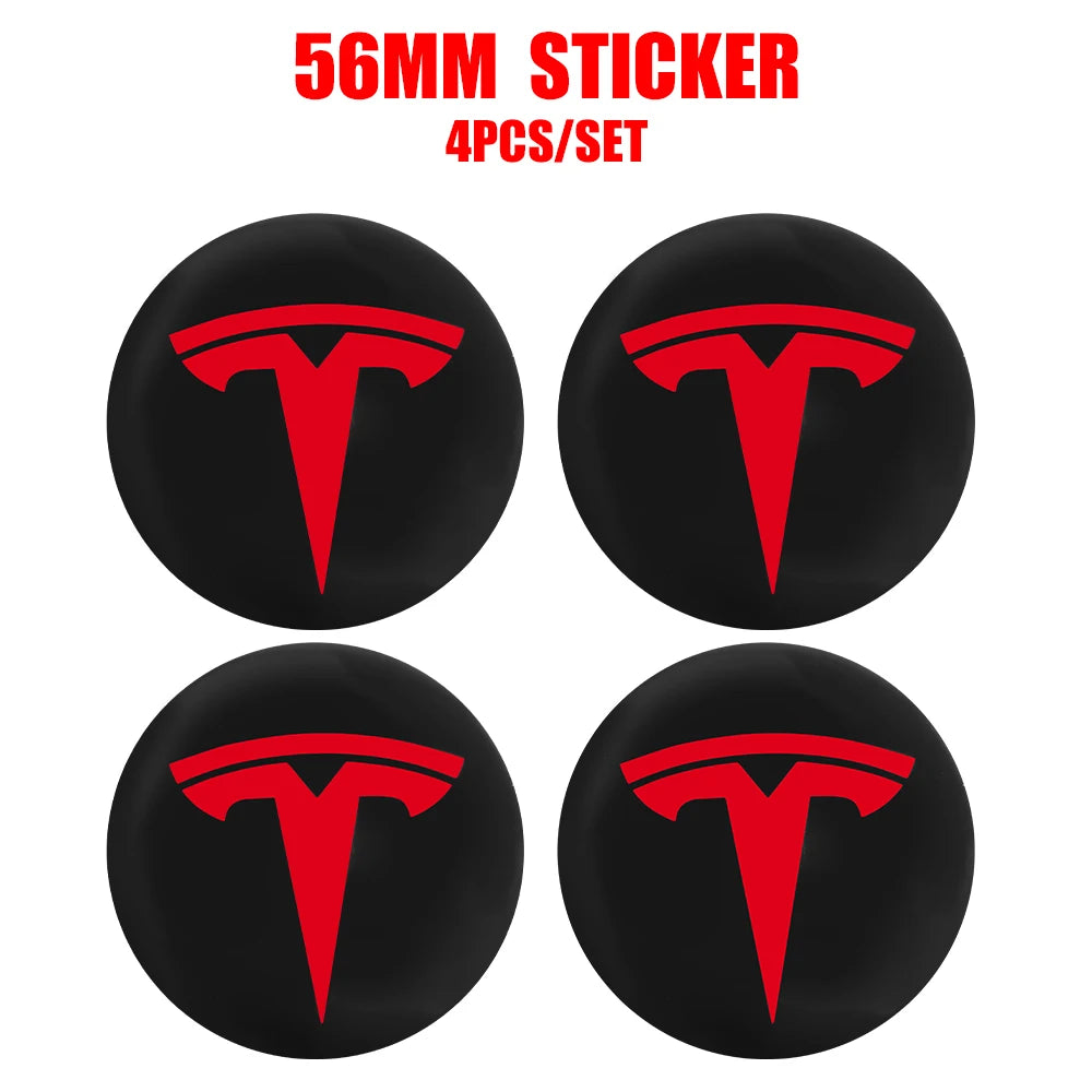 Hot 4pcs 56mm Car Wheel Center Hub Stickers Cap Emblem Cover Tesla Model 3 Model S Model X Y Juniper Roadster Wye Accessories