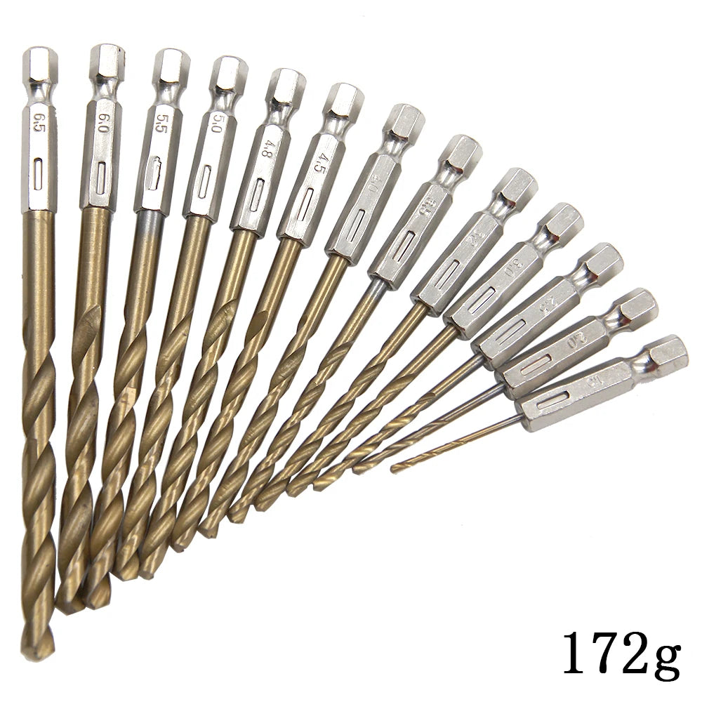 Mango Hexagonal, 13 piezas, taladro helicoidal chapado en titanio, 1,5-6,5mm, taladro eléctrico, destornillador de aire de perforación, juego de accesorios de herramientas
