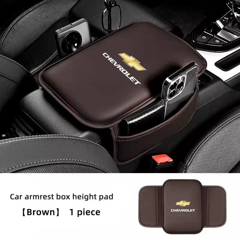 Car Armrest Cushion Leather Arm Rest Box Pad With Storage Bag For Chevrolet Corvette Montana TrailBlazer Silverado Traverse Bolt