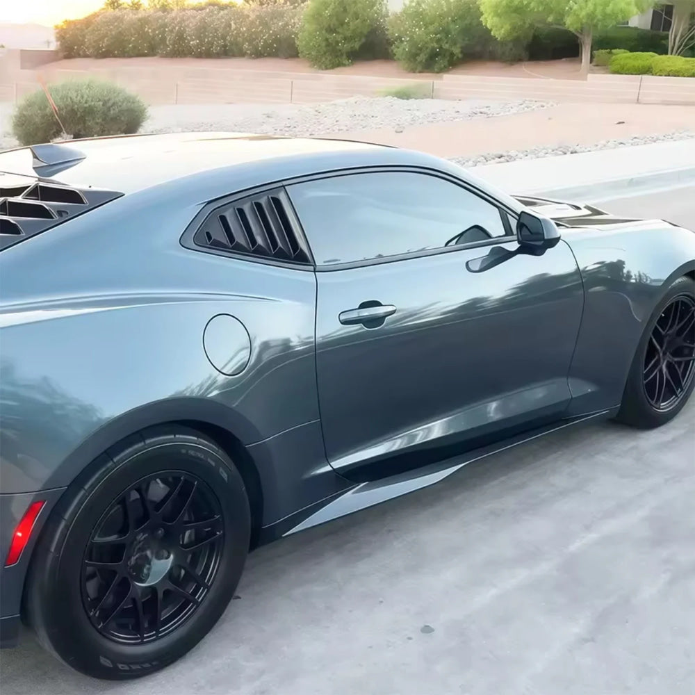 For Chevy Camaro Coupe Convertible LT LS SS RS 2016-2024 ZL1 Style Side Skirts Rocker Panels Spoiler Carbon Look Glossy black