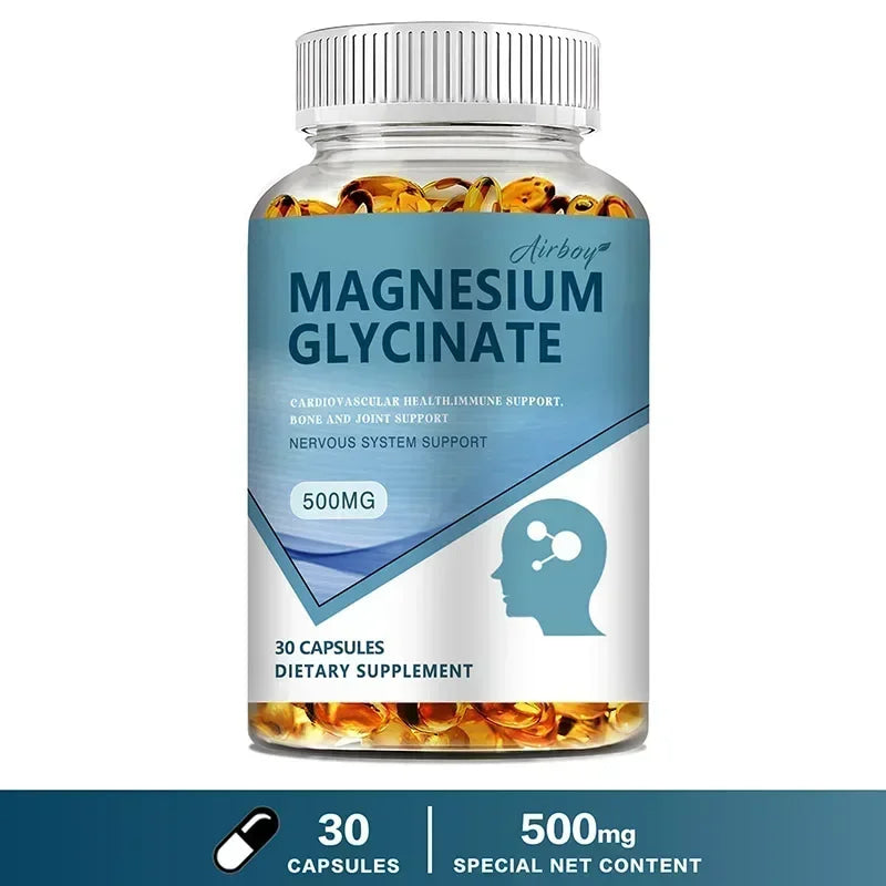 Magnesium Glycinate Capsules 500mg - Supports Bone and Heart Health, Aids Sleep, Relieves Stress, and Promotes Muscle Relaxation