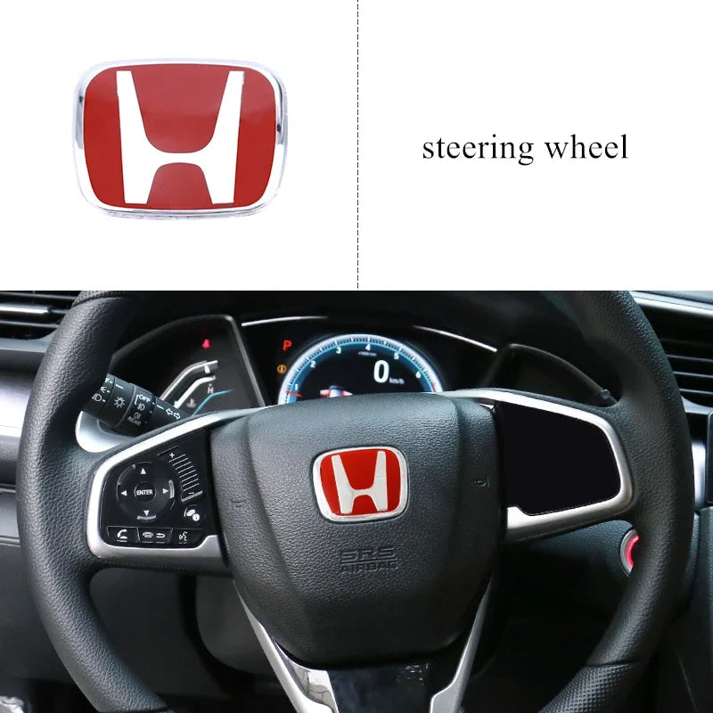 Car Logo Badge Front Grille Trunk Steering Wheel Decoration Accessories For Honda Fit GK5 HRV Vezel Accord Civic Cars Emblem
