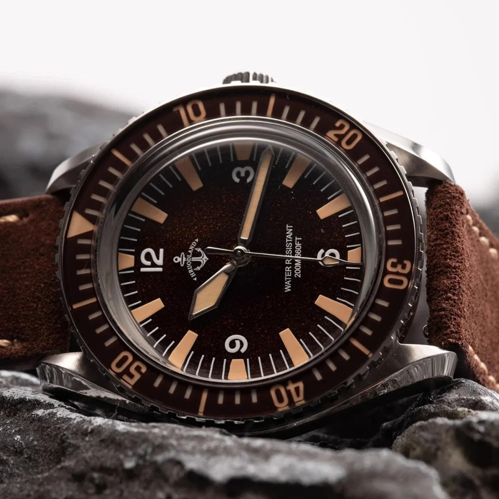 Hruodland F025 Retro Sport Men Watch HZ2565 Automatic Mechanical Stainless Steel Leather Strap Diving  reloj hombre watch for me