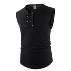 Men's Tank Tops Cotton Linen Breathable Lightweight Solid Color Drawstring Design V-neck Cool Feeling Vacation Style Male Tops