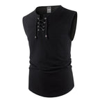 Men's Tank Tops Cotton Linen Breathable Lightweight Solid Color Drawstring Design V-neck Cool Feeling Vacation Style Male Tops
