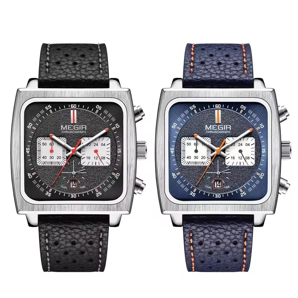 MEGIR 2182 Luxury Fashion Sports Chronograph Multi-Functional Military Leather Date Wristwatches for Men Relogio Masculino