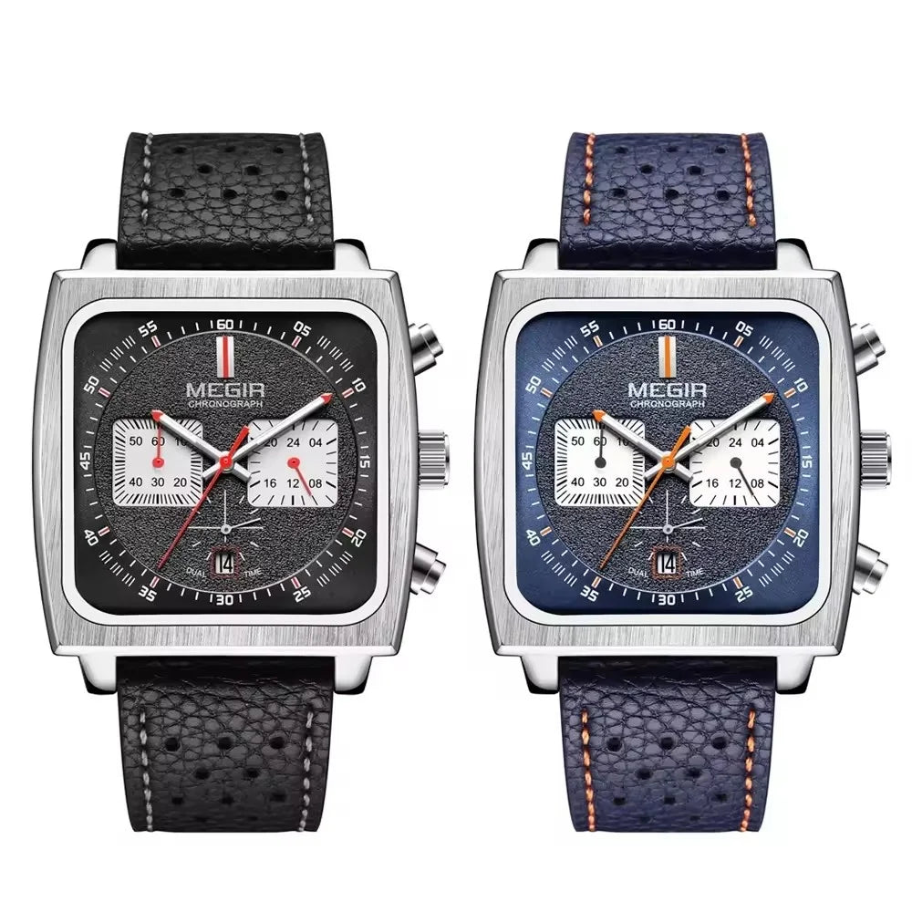 MEGIR 2182 Luxury Fashion Sports Chronograph Multi-Functional Military Leather Date Wristwatches for Men Relogio Masculino