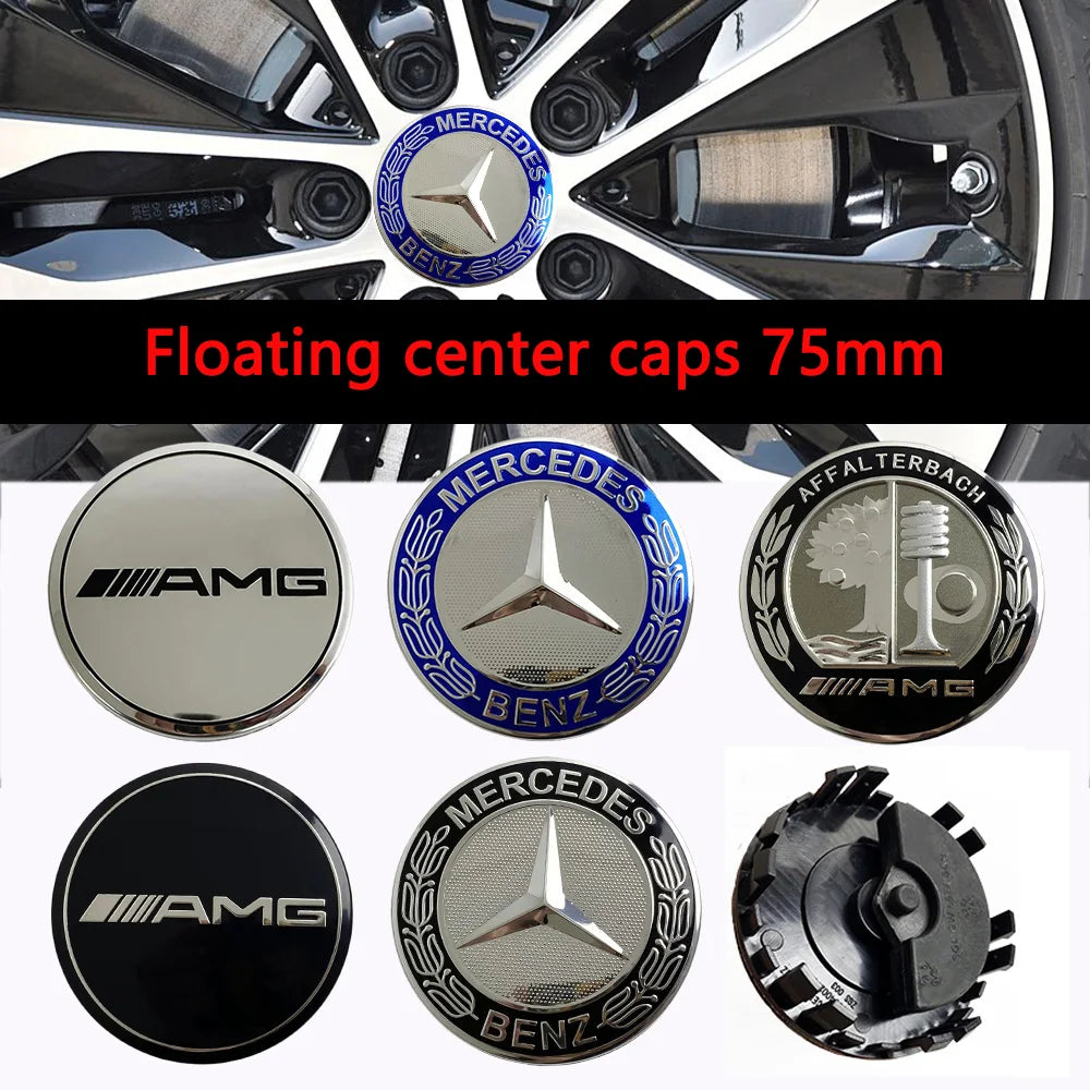 4PCS 75mm Car Floating Wheel Center Hub Caps Cover for Mercedes Benz B/C/E/S Class A Class C200L GLC GLK CLA Accessories.