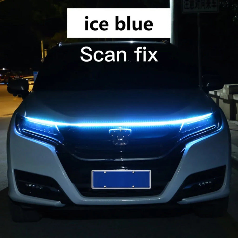 RXZ LED Daytime Running Light Scan Starting Car Hood Decorative Lights DRL Auto Engine Hood Guide Decorative Ambient Lamp 12V