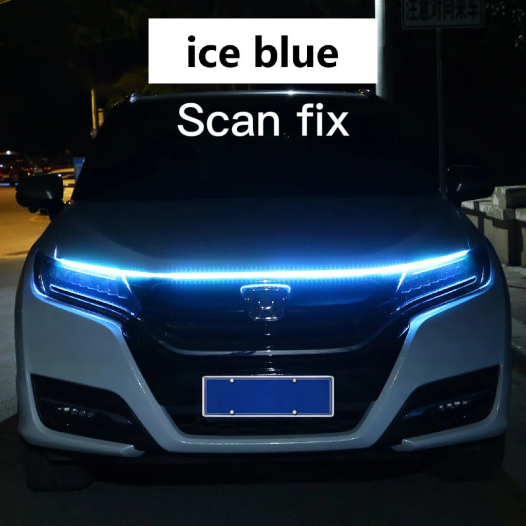 RXZ LED Daytime Running Light Scan Starting Car Hood Decorative Lights DRL Auto Engine Hood Guide Decorative Ambient Lamp 12V