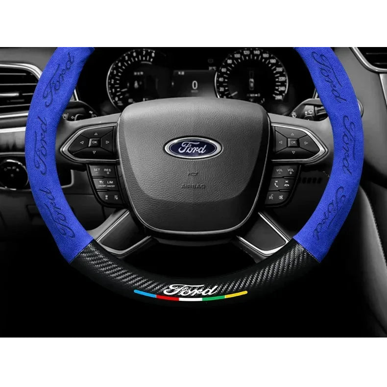 For Ford Mondeo Focus Raptor Puma Edge Explorer Ecosport Ranger F150 Kuga Car Suede Carbon fiber Anti-slip Steering Wheel Cover