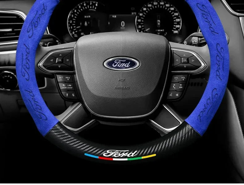 For Ford Mondeo Focus Raptor Puma Edge Explorer Ecosport Ranger F150 Kuga Car Suede Carbon fiber Anti-slip Steering Wheel Cover