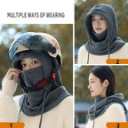 Pasamontañas de invierno Unisex con capucha de punto, bufanda para bicicleta a prueba de viento, gorro para hombres y mujeres, máscara de esquí de lana cálida con cordón, equipo para clima frío