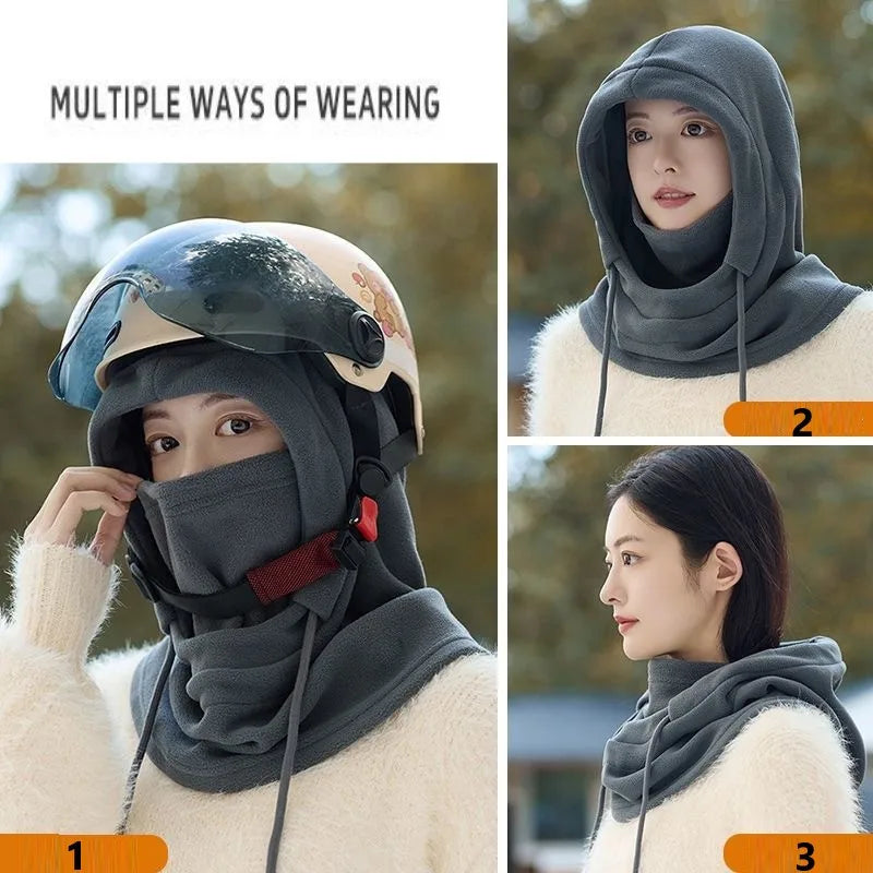 Pasamontañas de invierno Unisex con capucha de punto, bufanda para bicicleta a prueba de viento, gorro para hombres y mujeres, máscara de esquí de lana cálida con cordón, equipo para clima frío